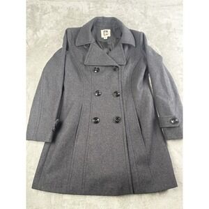Anne Klein‎ Pea Coat Womens Medium Wool Blend Double Breasted Black Classic